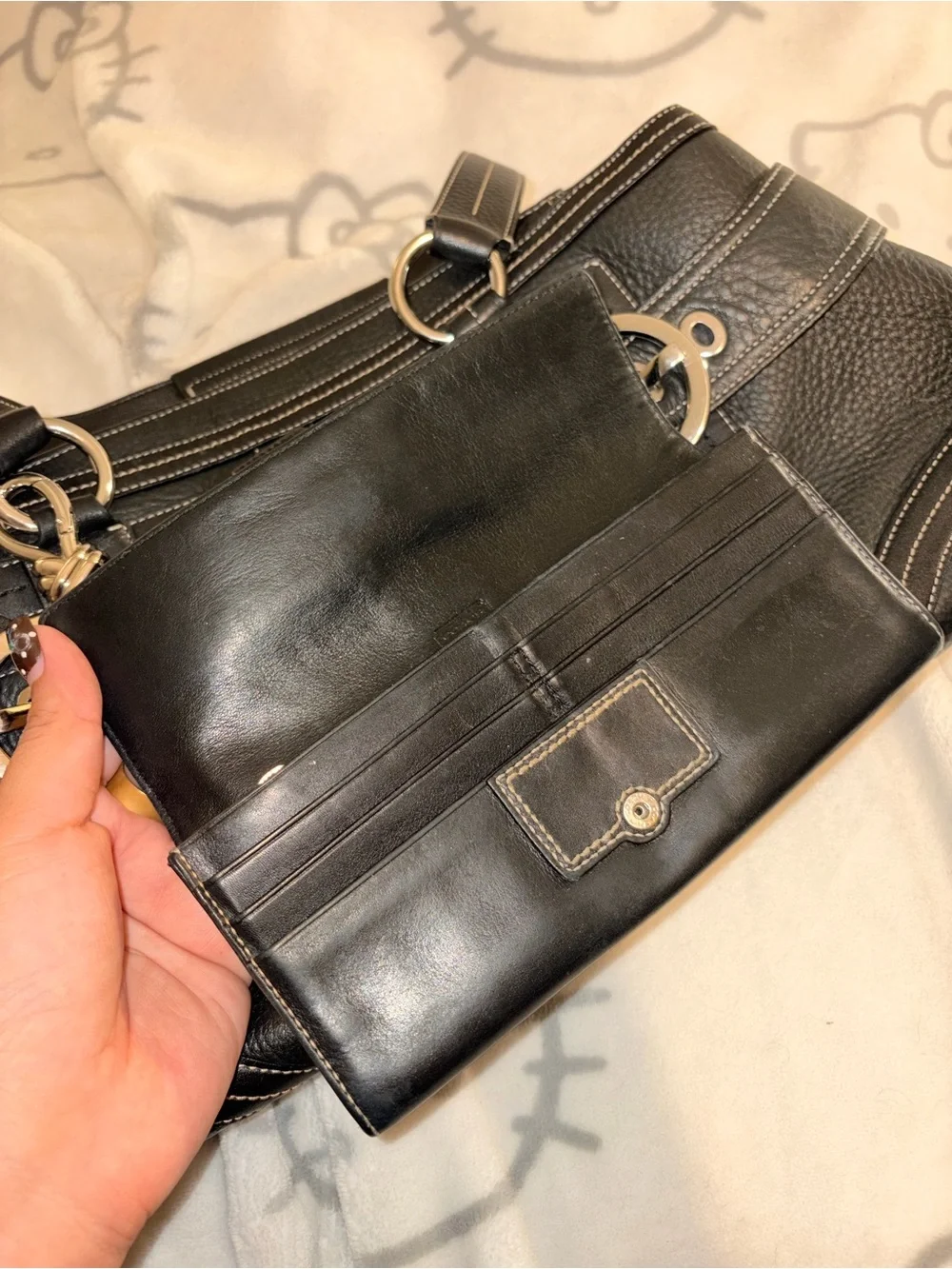 Coach Hampton Black Pebbled leather City tote N.02764 and wallet BUNDLE